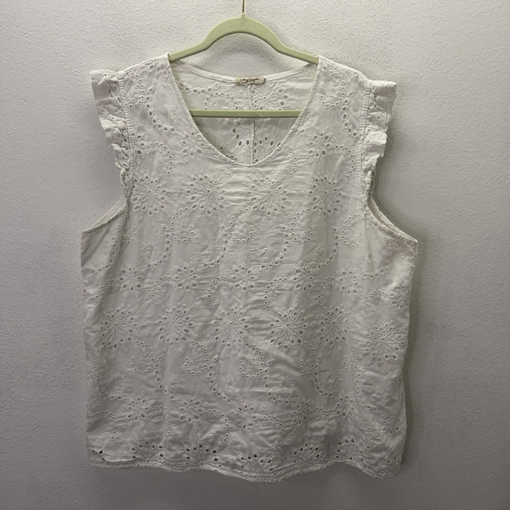 Lungo L'Arno Italy 100% Cotton Eyelet Floral Tank Top SZ 2X Coastal Flutter
